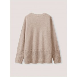 Plus Size, Women's Oversized Elegant Sweater - Winter Warm Round Neck Long Sleeve Cable- Texture Sweater for Fall & Winter, Cozy Casual to Formal Outfits, Plus Size Available (Hand Washable) - Versatile Everyday & Special Occasion Sweater