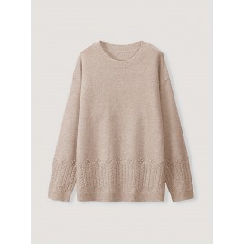 Plus Size, Women's Oversized Elegant Sweater - Winter Warm Round Neck Long Sleeve Cable- Texture Sweater for Fall & Winter, Cozy Casual to Formal Outfits, Plus Size Available (Hand Washable) - Versatile Everyday & Special Occasion Sweater