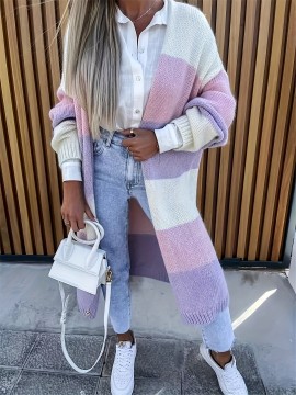 Plus Size, Plus-Size Women's Elegant Color-Block Cardigan - Soft Open Front Ribbed Design, Cozy Autumn Winter Sweater for Casual & Formal Outfits, Seasonal Wardrobe, Stylish Knitwear, Premium Knitwear, Stylish Ladies