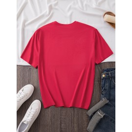 [Humorous Workout T-Shirt] 1pc Women's Casual Short Sleeve T-Shirt | Soft, Lightweight, Humorous Cat & Dumbbell Graphic Print, 