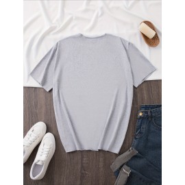 [Humorous Workout T-Shirt] 1pc Women's Casual Short Sleeve T-Shirt | Soft, Lightweight, Humorous Cat & Dumbbell Graphic Print, 