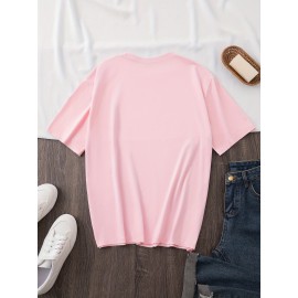 [Humorous Workout T-Shirt] 1pc Women's Casual Short Sleeve T-Shirt | Soft, Lightweight, Humorous Cat & Dumbbell Graphic Print, 
